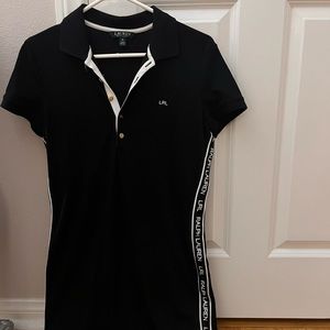 Ralph Lauren Black and White Shift Dress with Gold Buttons